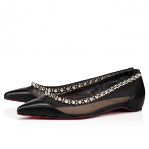 Christian Louboutin Galativi Spikes Fishnet Flats Düz Ayakkabı Kadın Siyah Gümüş | Türkiye QC4-32493P1