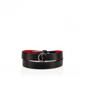 Christian Louboutin Loubilink Logo Bracelet Double Classic Leather Bracelets Bilezik Kadın Siyah | Türkiye YE0-28622A2