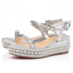Christian Louboutin Pyraclou 60 Version Specchio/Laminato Espadriller Espadril Ayakkabı Kadın Gümüş | Türkiye FO8-74287P8